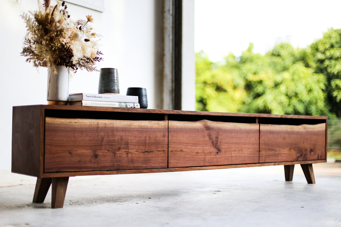 Customisable TV Console by The Table Guy in Solid Black Walnut