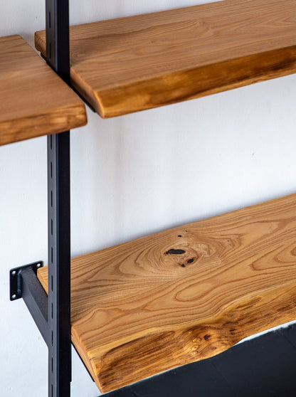 Close up of the Adjustable Atlas Shelf in Chestnut Wood by The Table Guy